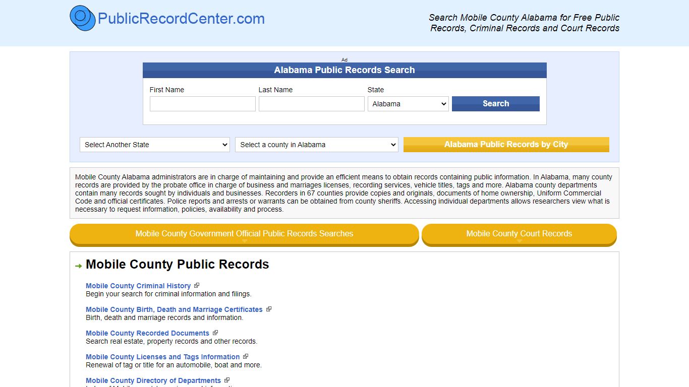 Mobile County Alabama Free Public Records - Court Records - Criminal ...